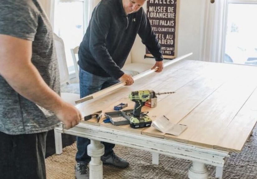 Easy DIY Planked Table Top Over Existing Table!
