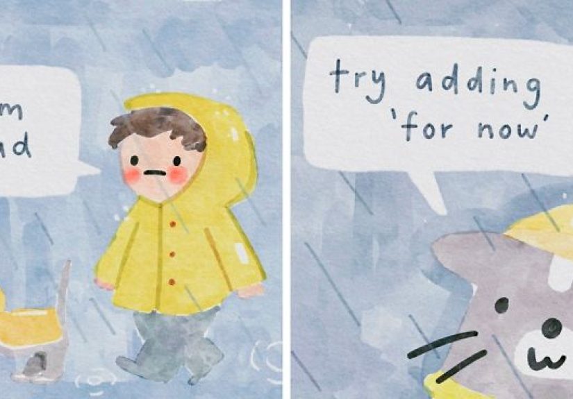 Artist Draws Wholesome Watercolor Comics Where A Cat Is Giving Out Mental Health Advice (20 Pics)