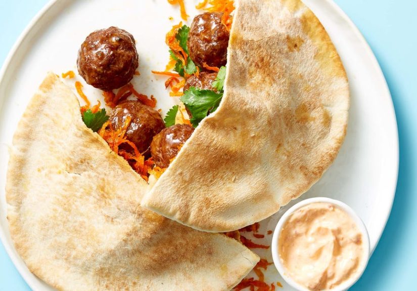 Best Spiced Meatball Pitas With Crispy Carrot Slaw Recipe - How To Make Spiced Meatball Pitas With Crispy Carrot Slaw