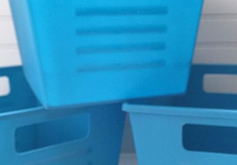 Plastic Dollar Store Bins Turned Faux Metal Storage