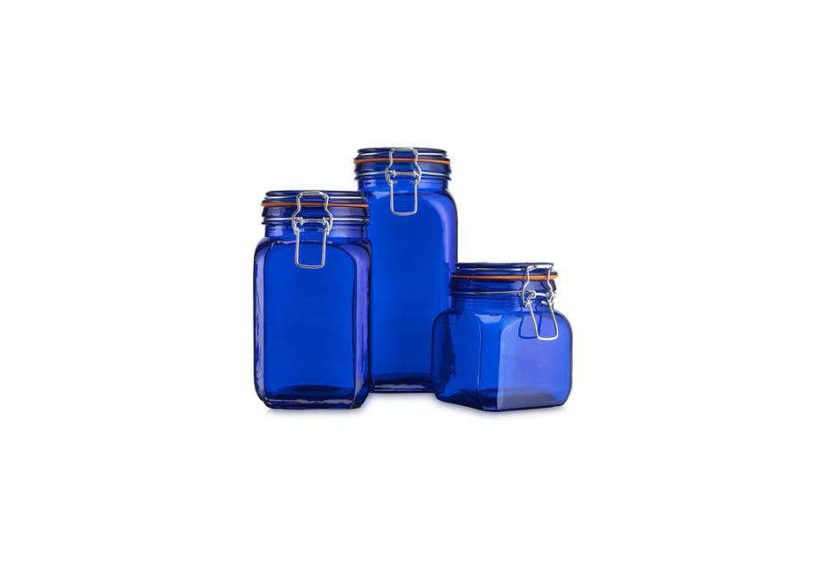Airtight Blue-Colored Glass Canisters