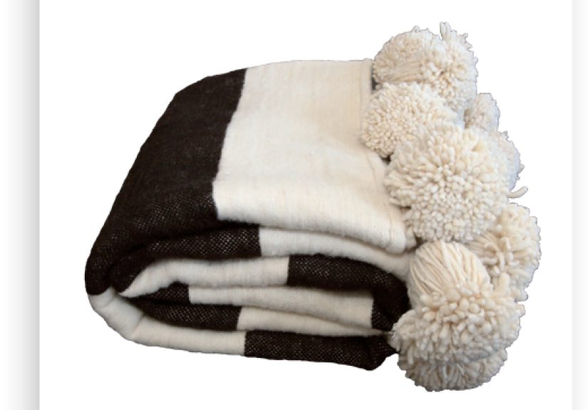 Moroccan Pom Pom Blanket Dark Espresso