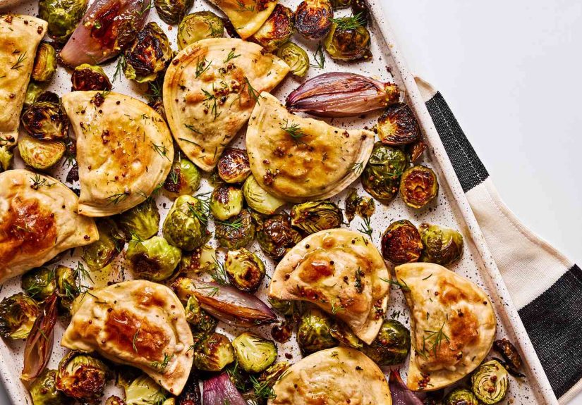 Sheet Pan Pierogies With Roasted Brussels Sprouts Recipe
